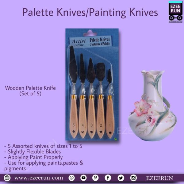 This Palette Knives set of 5 comes with the best quality and this kit is best tool for beginners. These  Knives tool s blades are Slightly Flexible, which allow moving around easily.